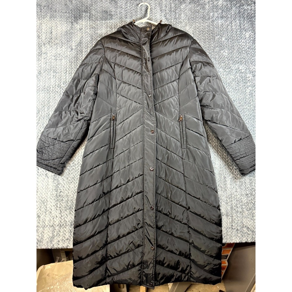 Madden Girl Chevron Puffer Coat Women Large Black Hooded Softshell Winter Zip Up